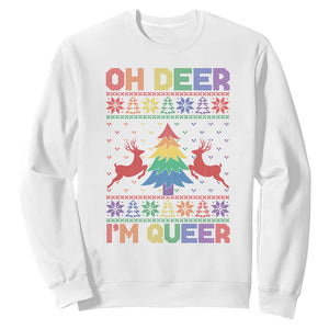 Funny Christmas LGBT Sweatshirt Oh Deer Im Queer TS09 White Print Your Wear