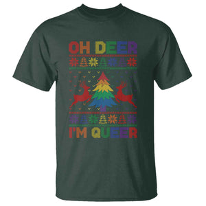 Funny Christmas LGBT T Shirt Oh Deer Im Queer TS09 Dark Forest Green Print Your Wear