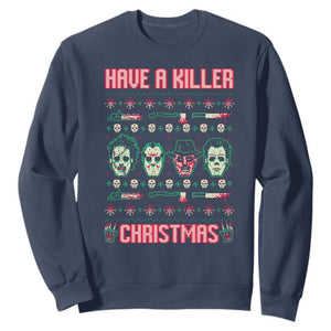 Horror Xmas Sweatshirt Have A Killer Christmas Horror Characters TS09 Navy Print Your Wear