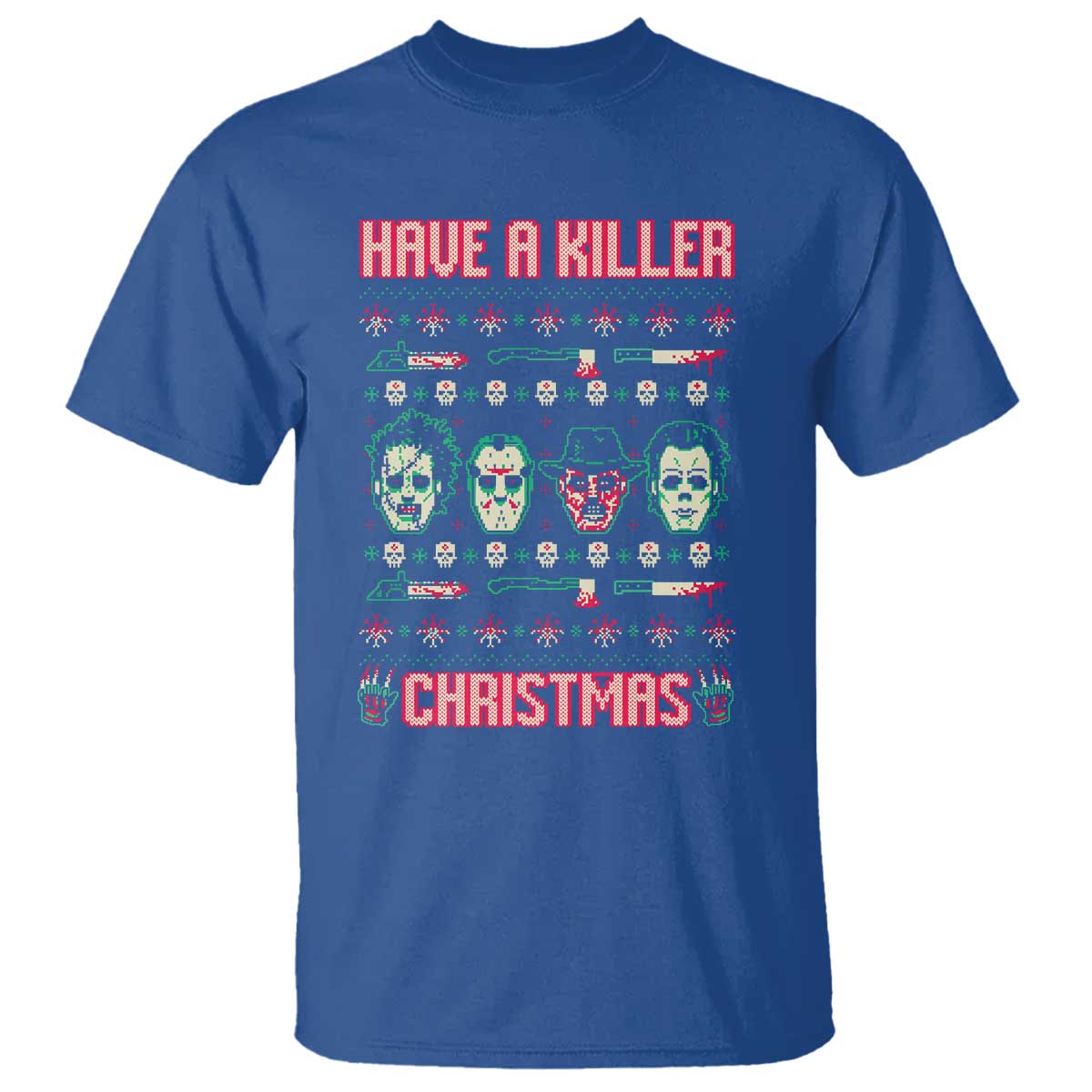 Horror Xmas T Shirt Have A Killer Christmas Horror Characters TS09 Royal Blue Print Your Wear
