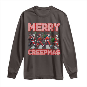 Horror Christmas Long Sleeve Shirt Merry Creepmas Horror Characters TS09 Dark Chocolate Print Your Wear