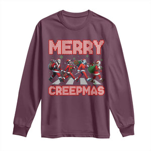 Horror Christmas Long Sleeve Shirt Merry Creepmas Horror Characters TS09 Maroon Print Your Wear