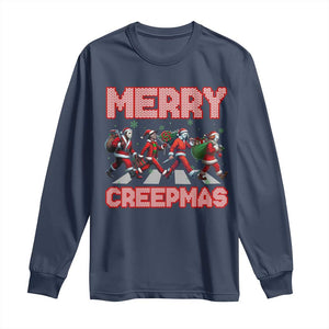 Horror Christmas Long Sleeve Shirt Merry Creepmas Horror Characters TS09 Navy Print Your Wear