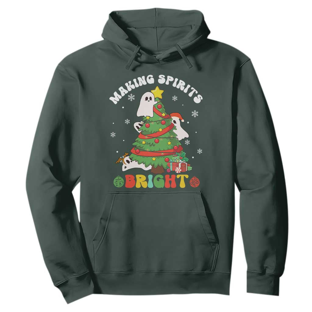 Gothic Xmas Hoodie Making Spirits Bright Cute Ghost Christmas Tree TS09 Dark Forest Green Print Your Wear