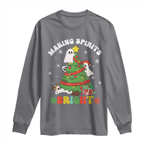 Gothic Xmas Long Sleeve Shirt Making Spirits Bright Cute Ghost Christmas Tree TS09 Charcoal Print Your Wear