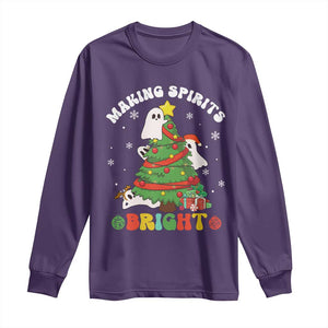 Gothic Xmas Long Sleeve Shirt Making Spirits Bright Cute Ghost Christmas Tree TS09 Purple Print Your Wear