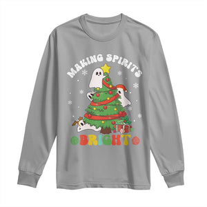 Gothic Xmas Long Sleeve Shirt Making Spirits Bright Cute Ghost Christmas Tree TS09 Sport Gray Print Your Wear