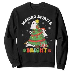 Gothic Xmas Sweatshirt Making Spirits Bright Cute Ghost Christmas Tree TS09 Black Print Your Wear