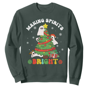 Gothic Xmas Sweatshirt Making Spirits Bright Cute Ghost Christmas Tree TS09 Dark Forest Green Print Your Wear