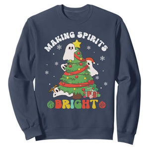 Gothic Xmas Sweatshirt Making Spirits Bright Cute Ghost Christmas Tree TS09 Navy Print Your Wear