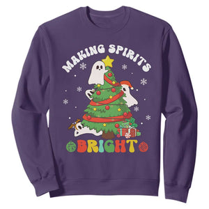 Gothic Xmas Sweatshirt Making Spirits Bright Cute Ghost Christmas Tree TS09 Purple Print Your Wear