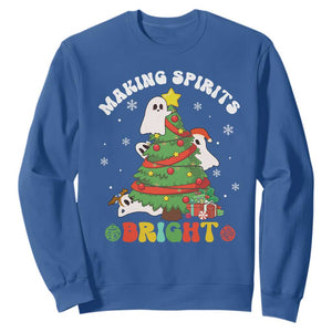 Gothic Xmas Sweatshirt Making Spirits Bright Cute Ghost Christmas Tree TS09 Royal Blue Print Your Wear