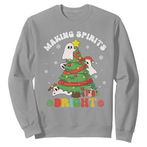 Gothic Xmas Sweatshirt Making Spirits Bright Cute Ghost Christmas Tree TS09 Sport Gray Print Your Wear