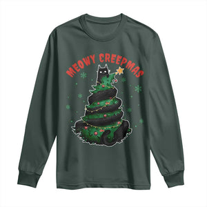 Gothic Xmas Long Sleeve Shirt Meowy Creepmas Cat Christmas Tree TS09 Dark Forest Green Print Your Wear