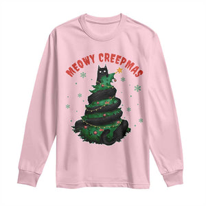 Gothic Xmas Long Sleeve Shirt Meowy Creepmas Cat Christmas Tree TS09 Light Pink Print Your Wear