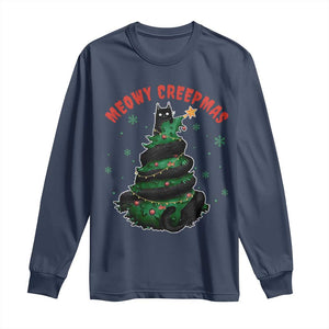 Gothic Xmas Long Sleeve Shirt Meowy Creepmas Cat Christmas Tree TS09 Navy Print Your Wear