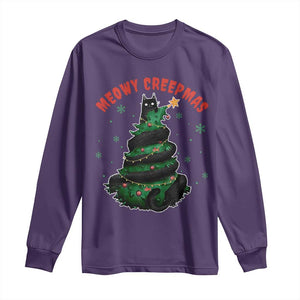 Gothic Xmas Long Sleeve Shirt Meowy Creepmas Cat Christmas Tree TS09 Purple Print Your Wear