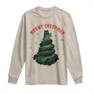 Gothic Xmas Long Sleeve Shirt Meowy Creepmas Cat Christmas Tree TS09 Sand Print Your Wear