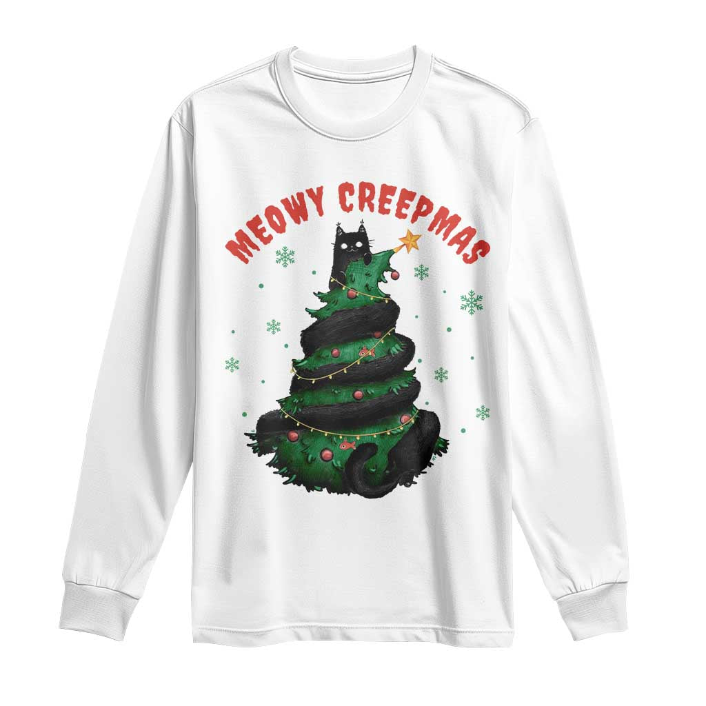 Gothic Xmas Long Sleeve Shirt Meowy Creepmas Cat Christmas Tree TS09 White Print Your Wear