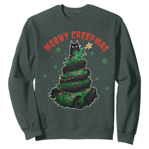 Gothic Xmas Sweatshirt Meowy Creepmas Cat Christmas Tree TS09 Dark Forest Green Print Your Wear