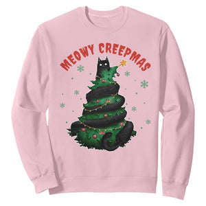 Gothic Xmas Sweatshirt Meowy Creepmas Cat Christmas Tree TS09 Light Pink Print Your Wear