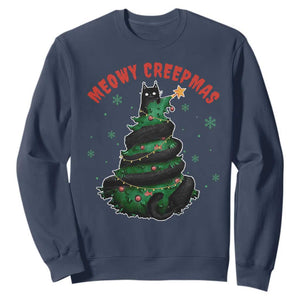 Gothic Xmas Sweatshirt Meowy Creepmas Cat Christmas Tree TS09 Navy Print Your Wear