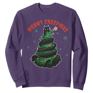 Gothic Xmas Sweatshirt Meowy Creepmas Cat Christmas Tree TS09 Purple Print Your Wear