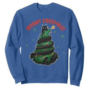 Gothic Xmas Sweatshirt Meowy Creepmas Cat Christmas Tree TS09 Royal Blue Print Your Wear