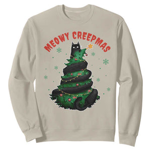 Gothic Xmas Sweatshirt Meowy Creepmas Cat Christmas Tree TS09 Sand Print Your Wear