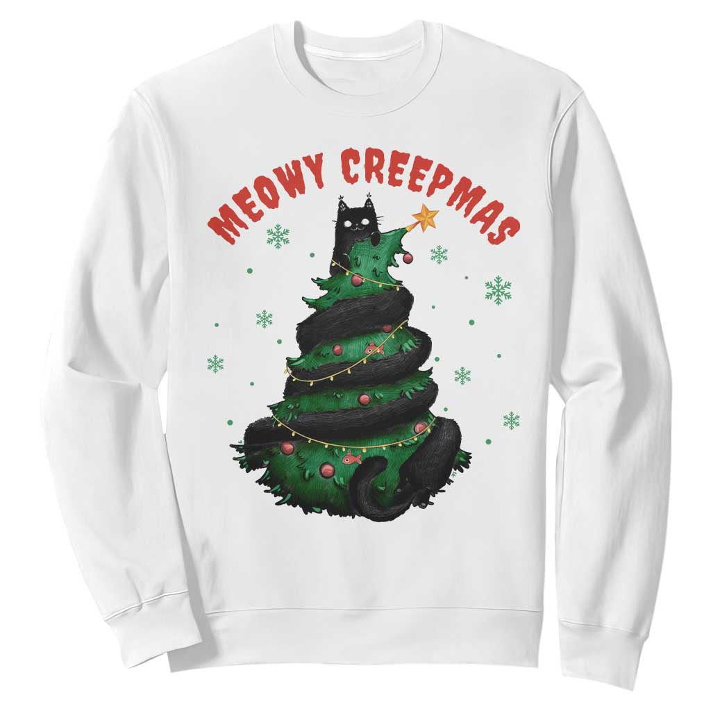 Gothic Xmas Sweatshirt Meowy Creepmas Cat Christmas Tree TS09 White Print Your Wear