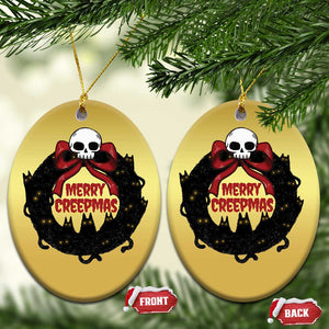 Gothic Xmas Christmas Ornament Merry Creepmas Cat Wreath TS09 Oval Gold Print Your Wear