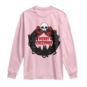 Gothic Christmas Long Sleeve Shirt Merry Creepmas Cat Wreath TS09 Light Pink Print Your Wear