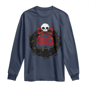 Gothic Christmas Long Sleeve Shirt Merry Creepmas Cat Wreath TS09 Navy Print Your Wear