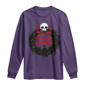 Gothic Christmas Long Sleeve Shirt Merry Creepmas Cat Wreath TS09 Purple Print Your Wear