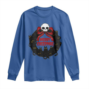 Gothic Christmas Long Sleeve Shirt Merry Creepmas Cat Wreath TS09 Royal Blue Print Your Wear