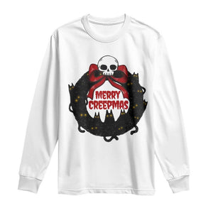 Gothic Christmas Long Sleeve Shirt Merry Creepmas Cat Wreath TS09 White Print Your Wear