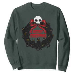 Gothic Christmas Sweatshirt Merry Creepmas Cat Wreath TS09 Dark Forest Green Print Your Wear