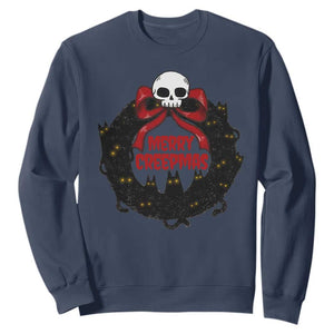 Gothic Christmas Sweatshirt Merry Creepmas Cat Wreath TS09 Navy Print Your Wear