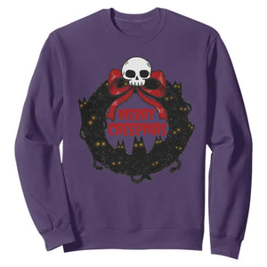 Gothic Christmas Sweatshirt Merry Creepmas Cat Wreath TS09 Purple Print Your Wear