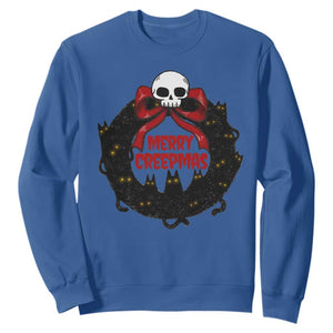 Gothic Christmas Sweatshirt Merry Creepmas Cat Wreath TS09 Royal Blue Print Your Wear