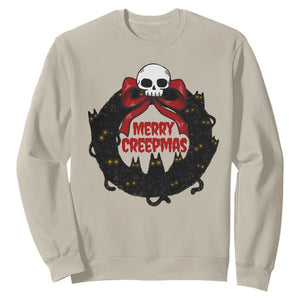 Gothic Christmas Sweatshirt Merry Creepmas Cat Wreath TS09 Sand Print Your Wear