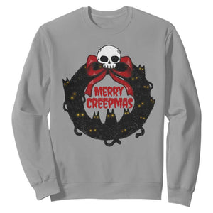 Gothic Christmas Sweatshirt Merry Creepmas Cat Wreath TS09 Sport Gray Print Your Wear