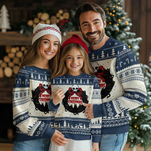 Gothic Xmas Ugly Christmas Sweater Merry Creepmas Cat Wreath TS09 Navy Print Your Wear