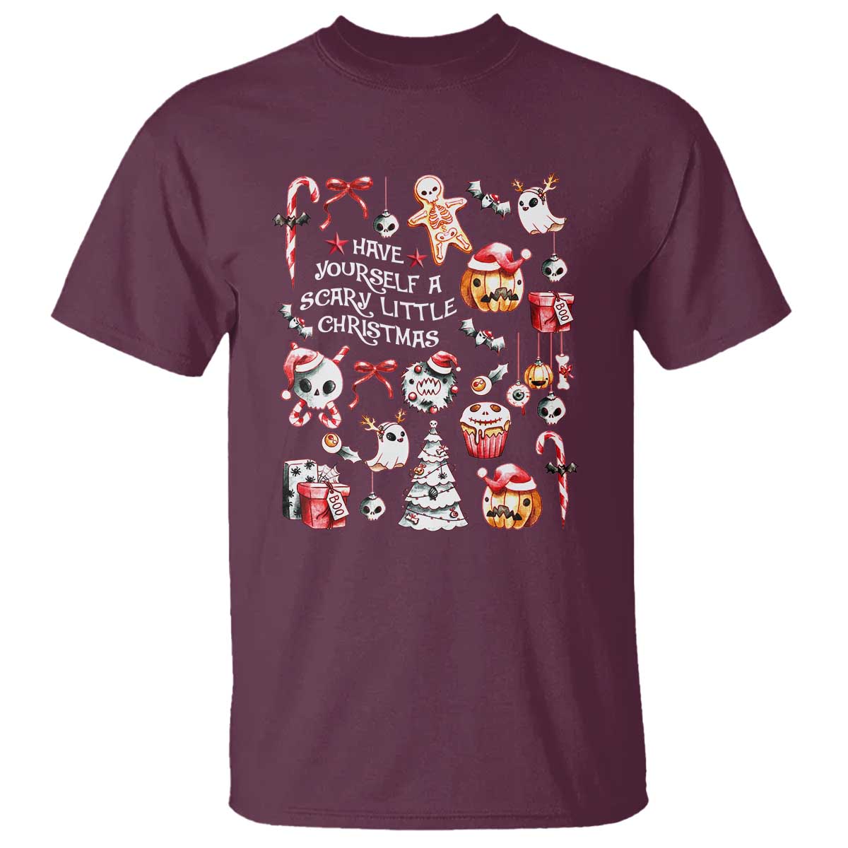Gothic Xmas T Shirt Have Yourself A Scary Little Christmas TS09 Maroon Print Your Wear