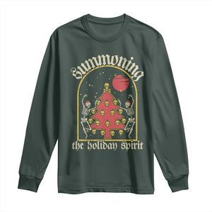 Gothic Xmas Long Sleeve Shirt Summoning Holiday Spirit Skeleton Christmas Tree TS09 Dark Forest Green Print Your Wear