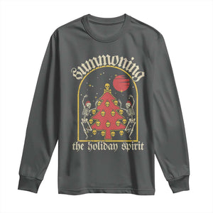 Gothic Xmas Long Sleeve Shirt Summoning Holiday Spirit Skeleton Christmas Tree TS09 Dark Heather Print Your Wear