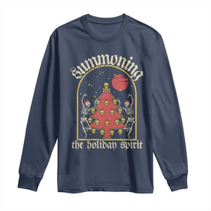 Gothic Xmas Long Sleeve Shirt Summoning Holiday Spirit Skeleton Christmas Tree TS09 Navy Print Your Wear