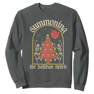 Gothic Xmas Sweatshirt Summoning Holiday Spirit Skeleton Christmas Tree TS09 Dark Heather Print Your Wear