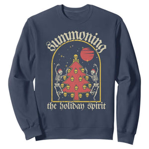 Gothic Xmas Sweatshirt Summoning Holiday Spirit Skeleton Christmas Tree TS09 Navy Print Your Wear