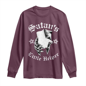 Funny Xmas Satan's Little Helper Long Sleeve Shirt TS09 Maroon Print Your Wear